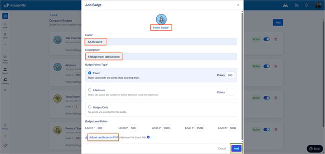 Add and manage company badge11