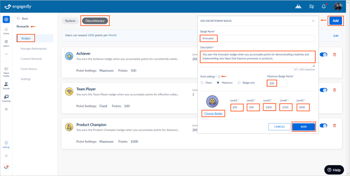 Add and manage discretionary badge1