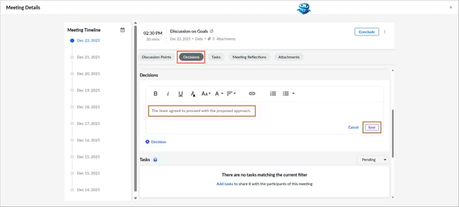Add and manage meeting decisions1