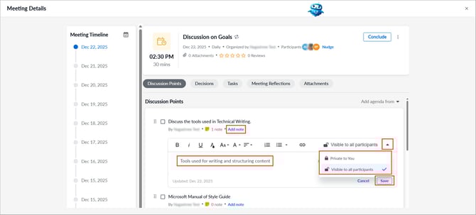 Add and manage notes within a discussion point1