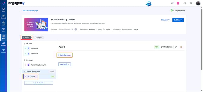 Add and manage quiz questions in learning1