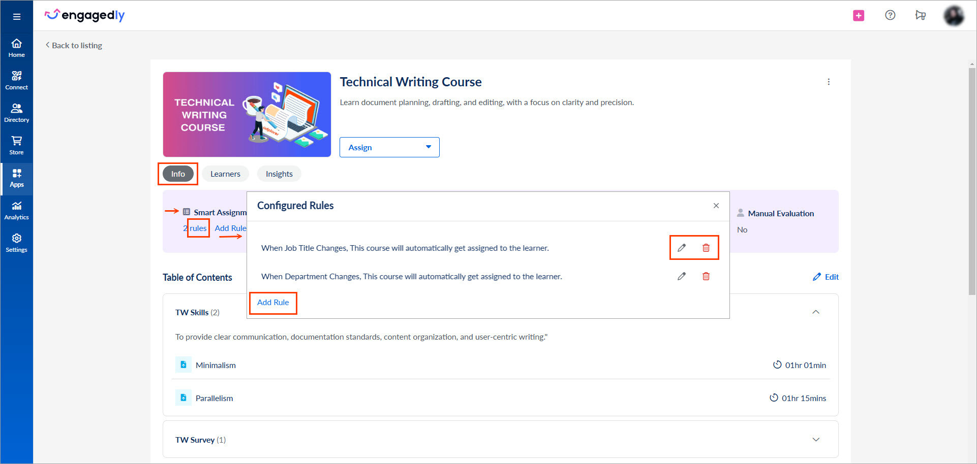 Add and manage rules to learning
