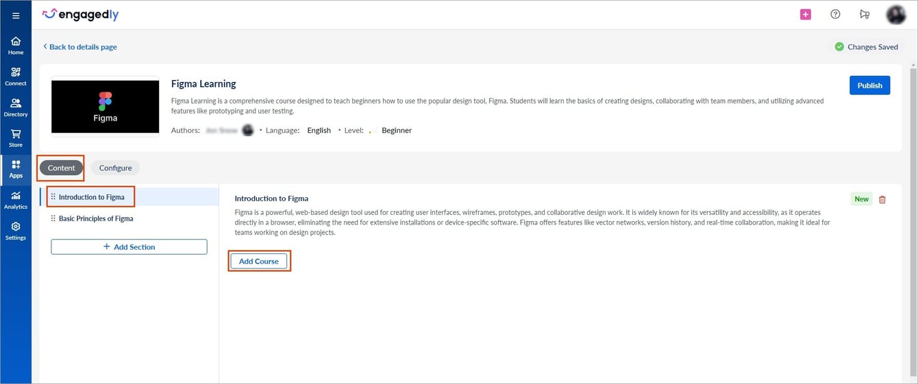 Add and manage sections and courses to learning path