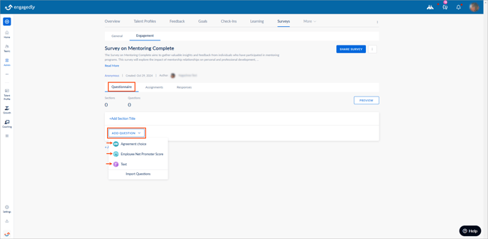 Add and manage sections and questions in ES3