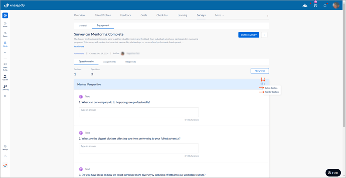 Add and manage sections and questions in ES4