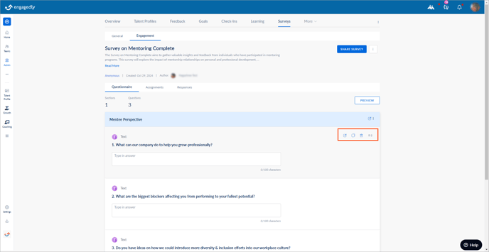 Add and manage sections and questions in ES5