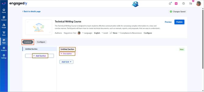 Add and manage sections and units to a course1