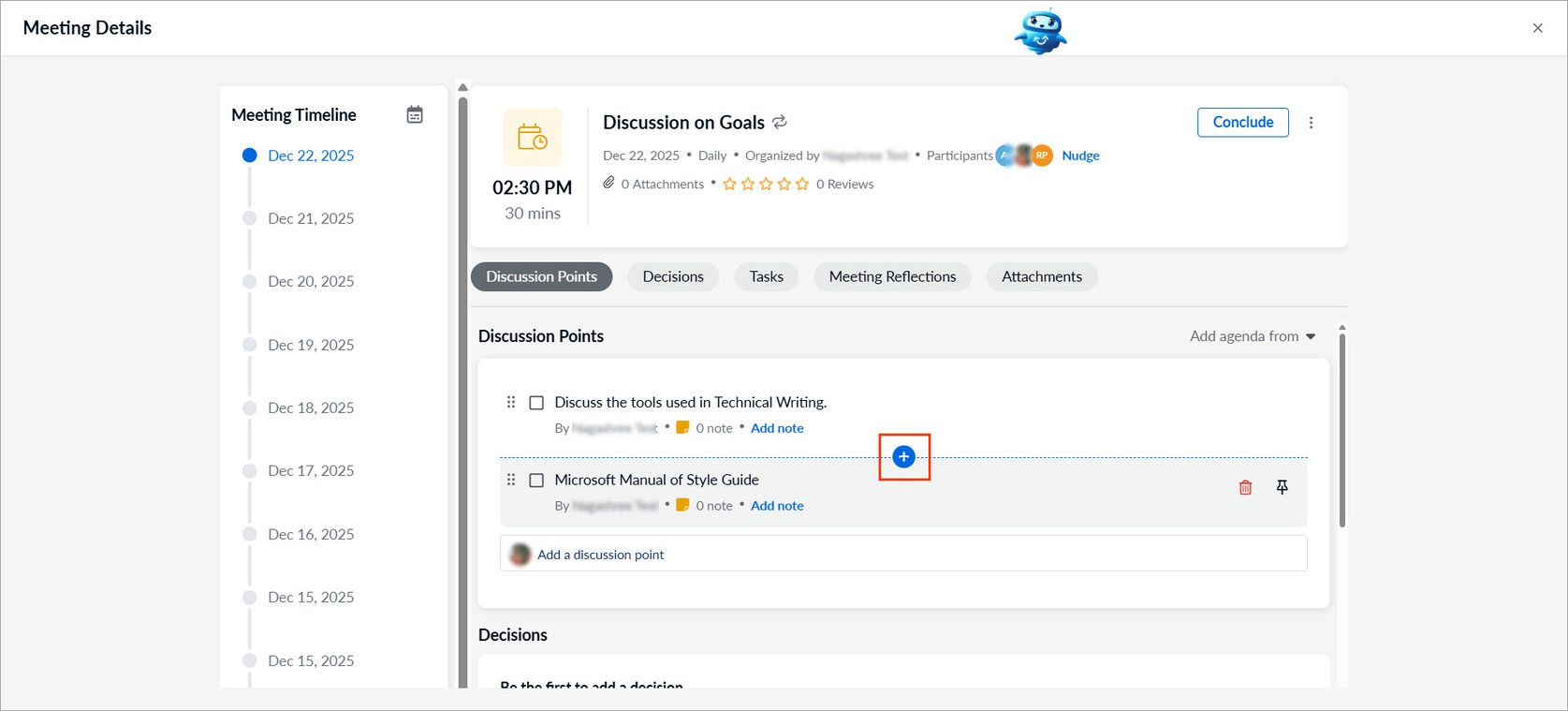 Serialem Add Point Add and manage sections in a discussion point