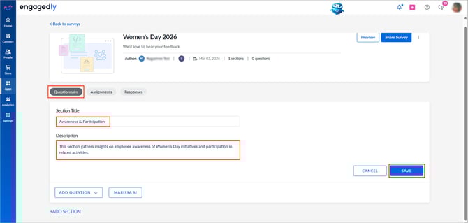 Add and manage sections in a survey2