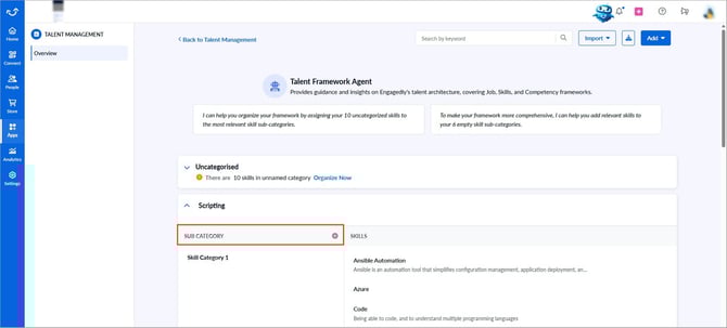 Add and manage skill categories and subcategories3