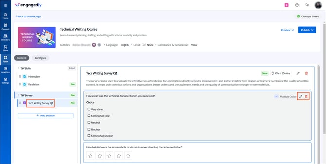 Add and manage survey questions in a learning2