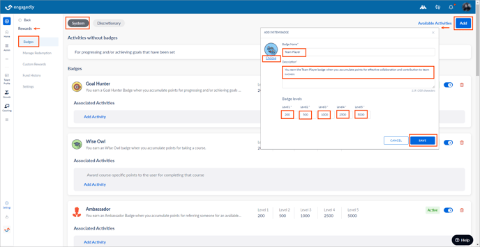 Add and manage system badge1