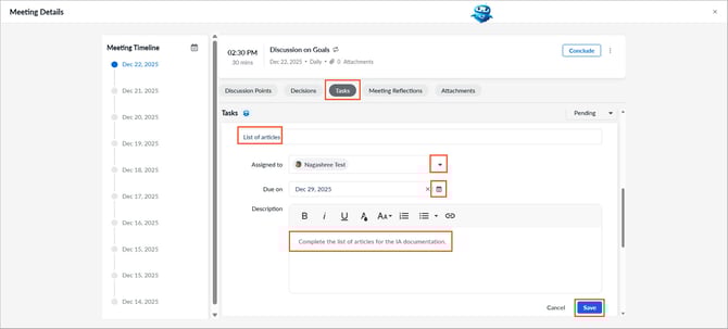 Add and manage tasks in a meeting1