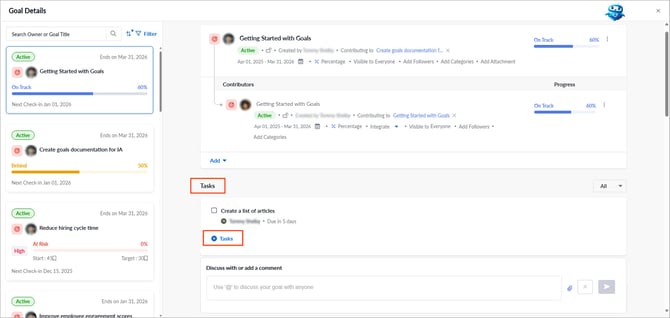 Add and manage tasks within a goal1