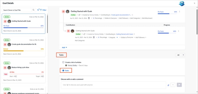 Add and manage tasks within a goal1