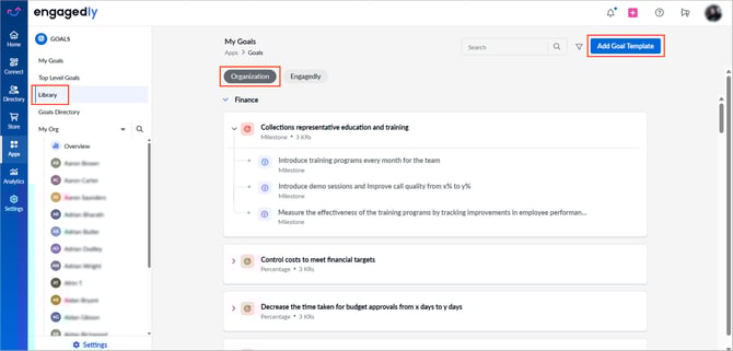 Add and mange goal template