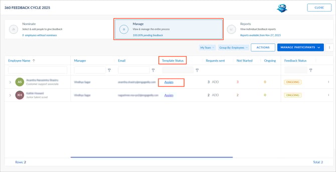 Assign a 360 feedback template to reviewees3