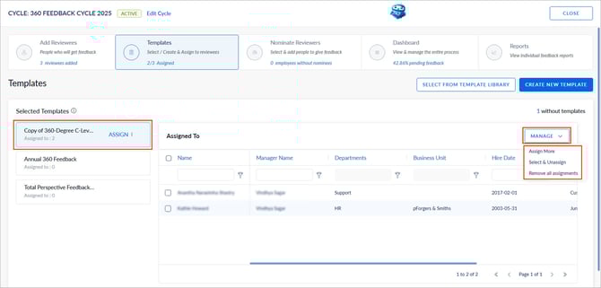 Assign a 360 feedback template to reviewees5