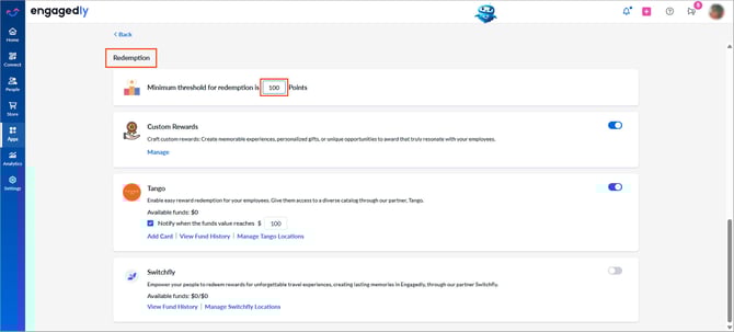 Configure redemption thresholds1