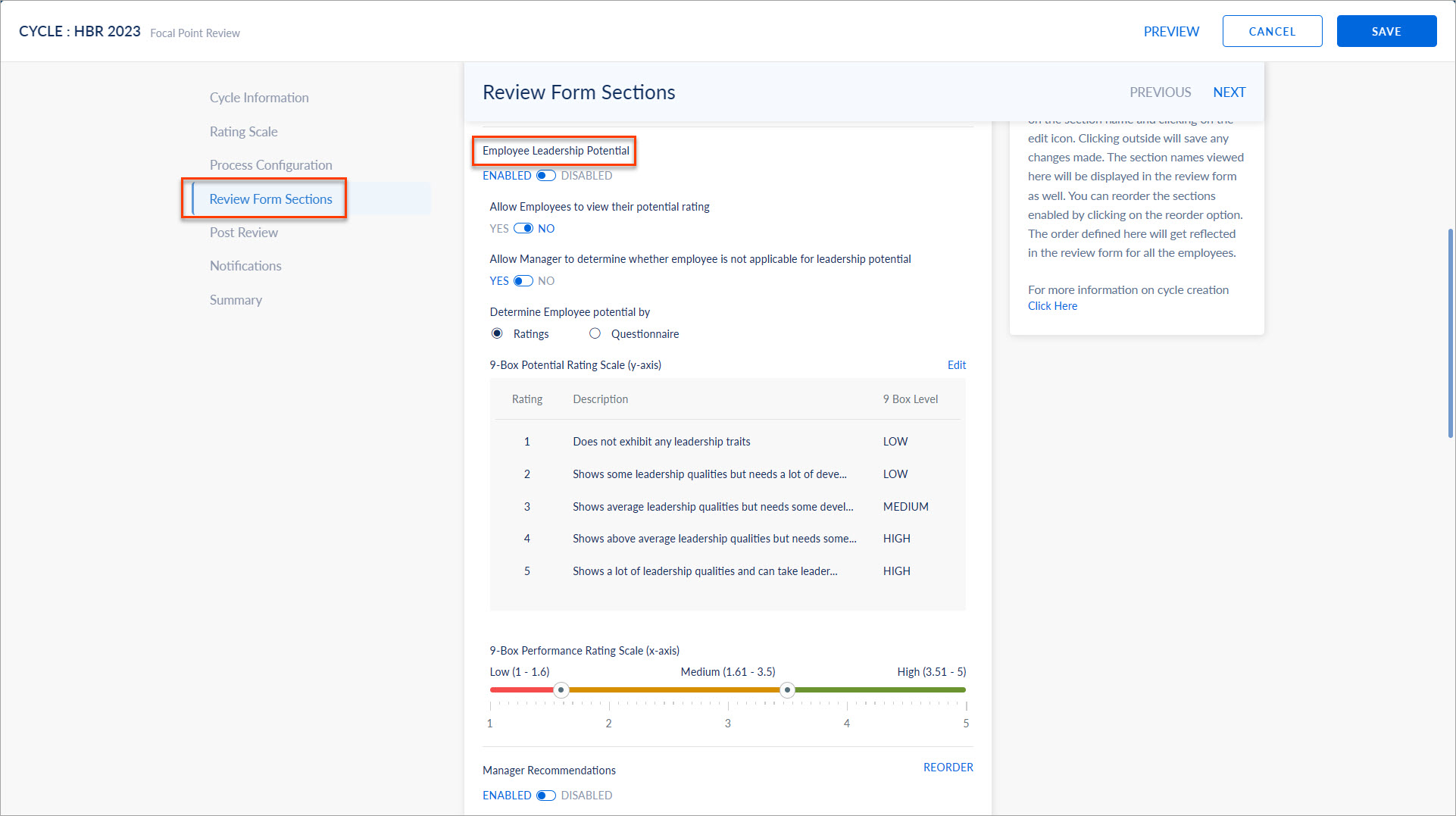 Create performance review cycle