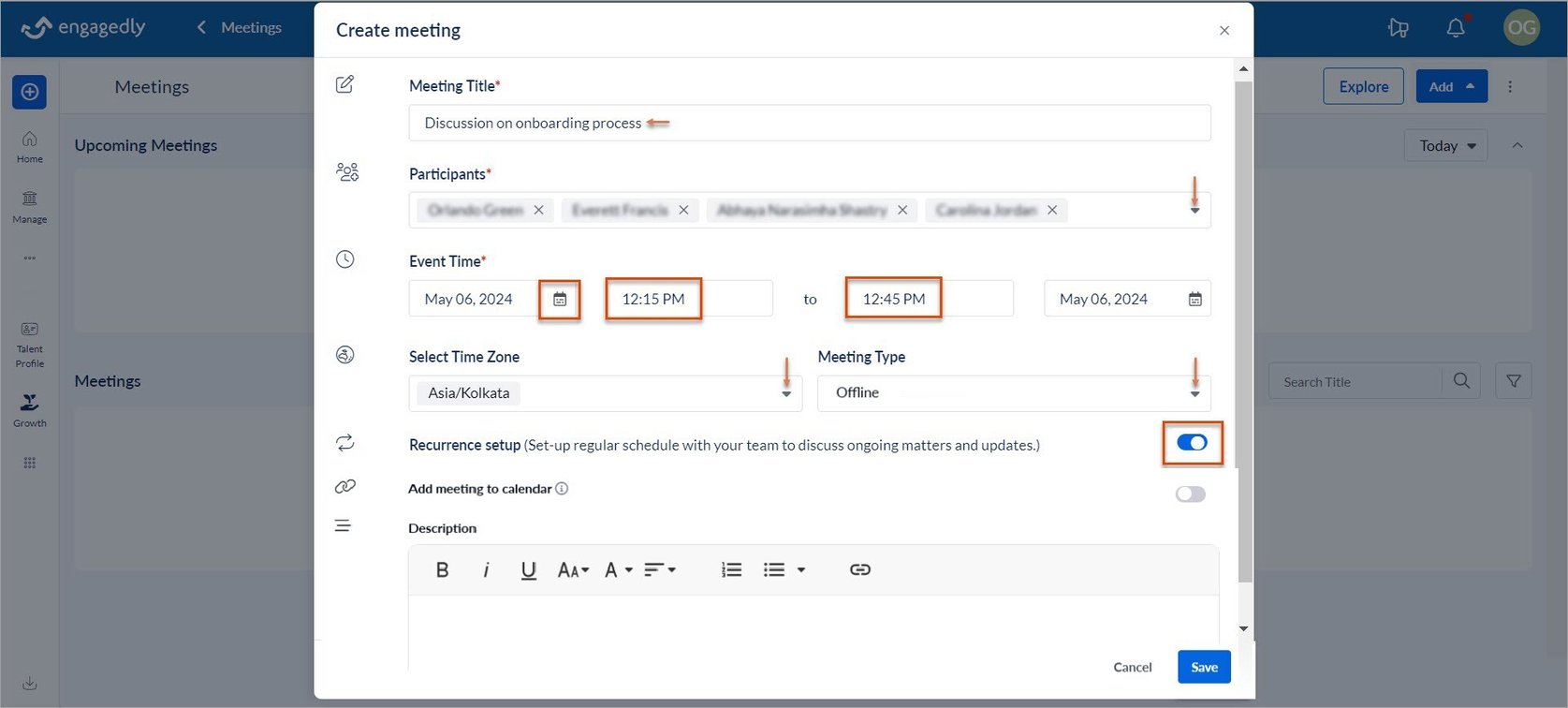 Create and import meeting