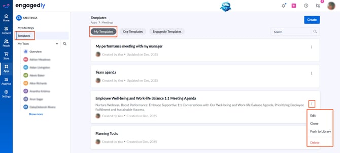 Create and manage meeting template1