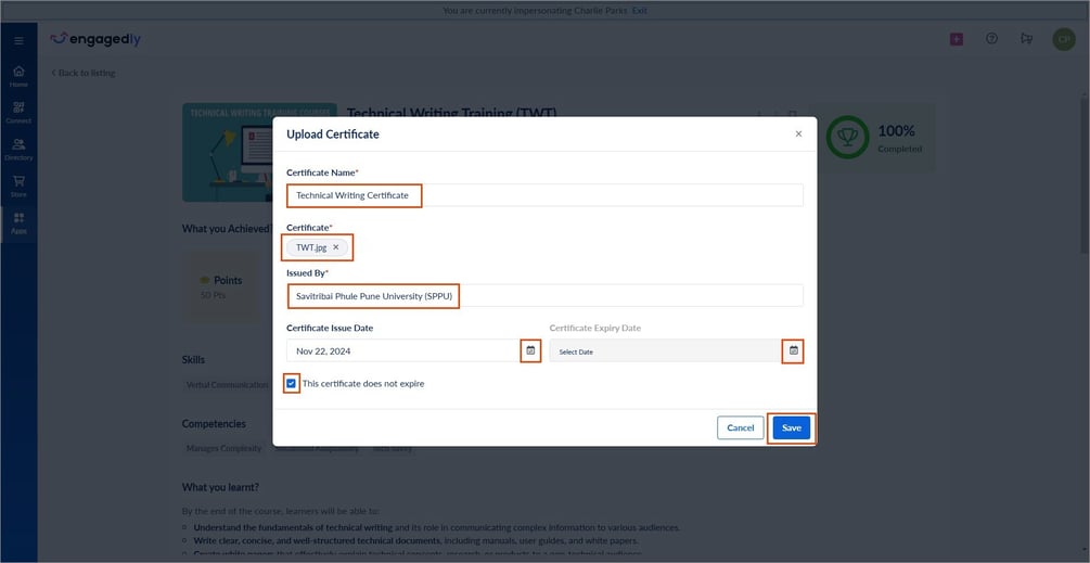 Download and manage learning certificates