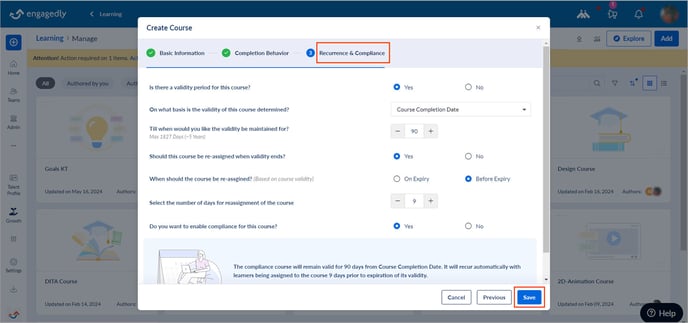 Enable course validity, recurrence, or compliance1-1