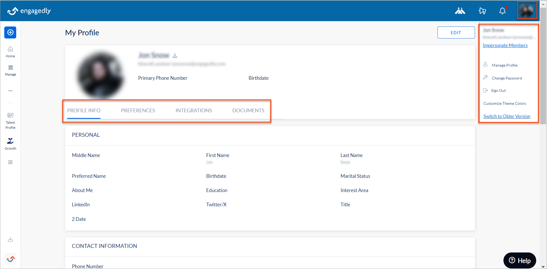 Overview of the homepage