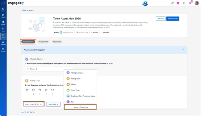 Import questions to a survey2