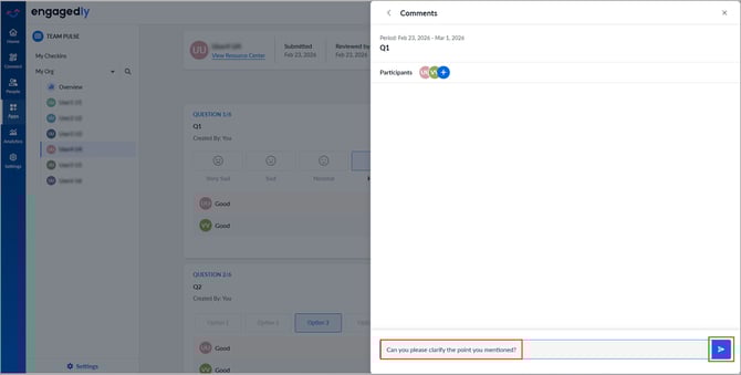 Initiate a conversation in team pulse1