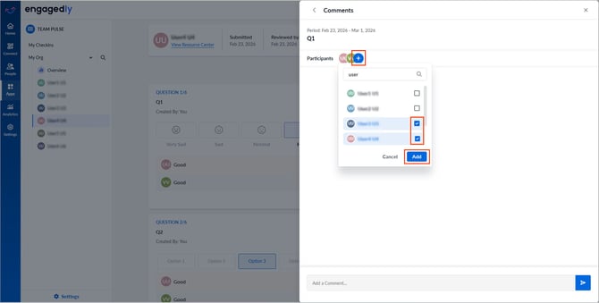 Initiate a conversation in team pulse2