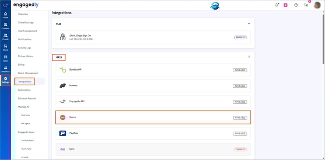 Integrate Gusto with Engagedly1