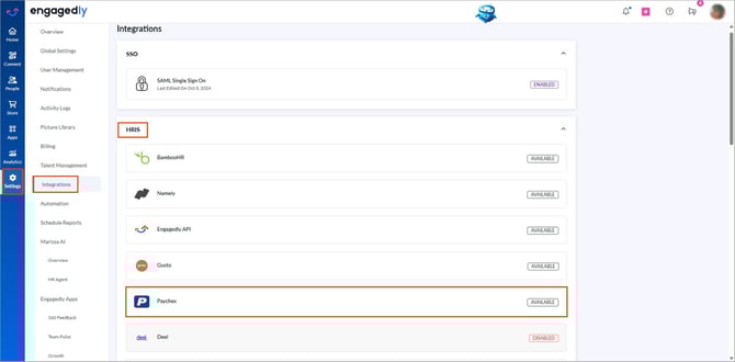 Integrate Paychex with Engagedly1