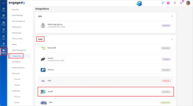 Integrate ZenHR with Engagedly1