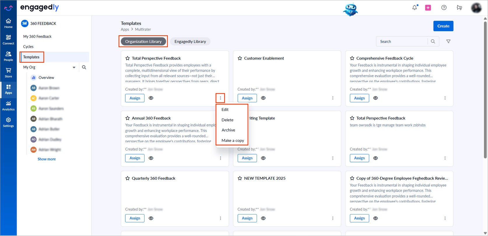 Manage a 360 feedback template