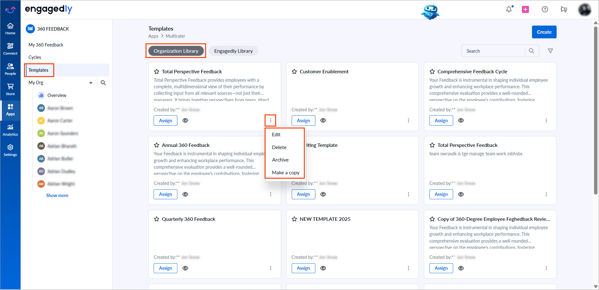 Manage a 360 feedback template