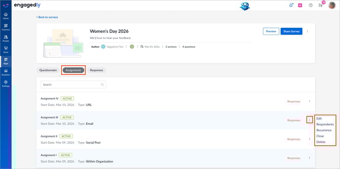 Manage assignments in a survey1