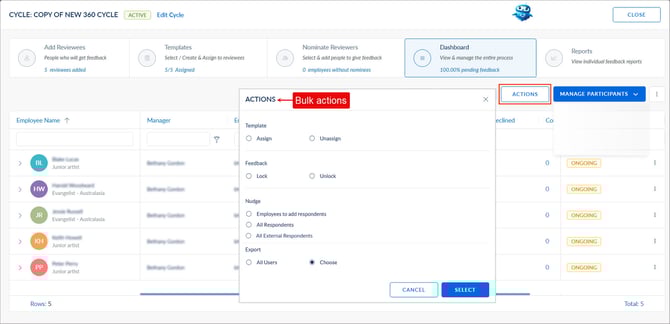 Manage dashboard activities in a 360 feedback cycle2
