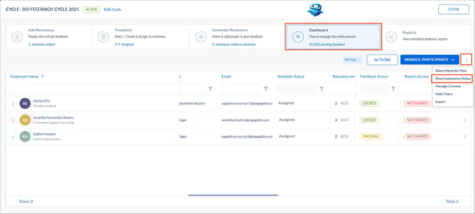 Manage dashboard activities in a 360 feedback cycle4