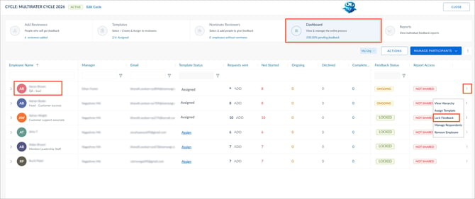 Manage feedback and reports in the 360 feedback dashboard2