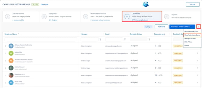 Manage feedback and reports in the 360 feedback dashboard3