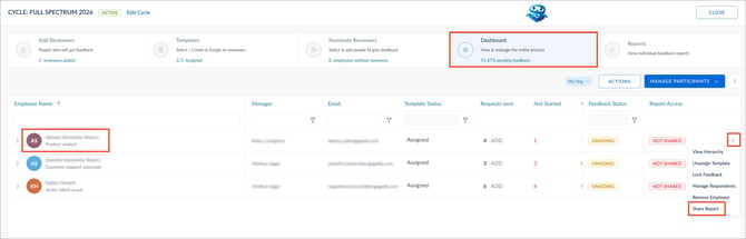 Manage feedback and reports in the 360 feedback dashboard4