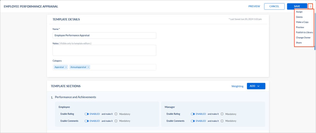 Manage performance review template