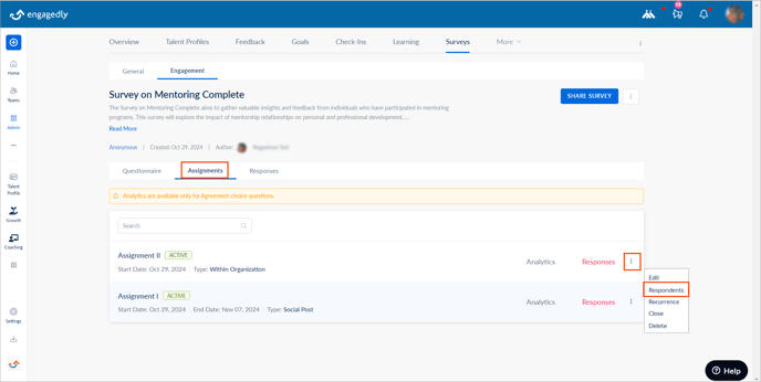 Manage respondents in ES1-2