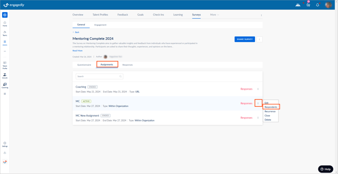 Manage respondents in ES1