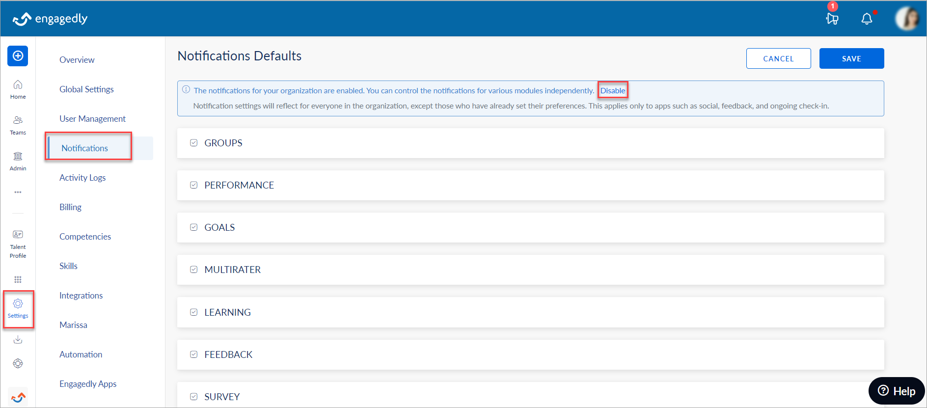 Enable or disable notifications