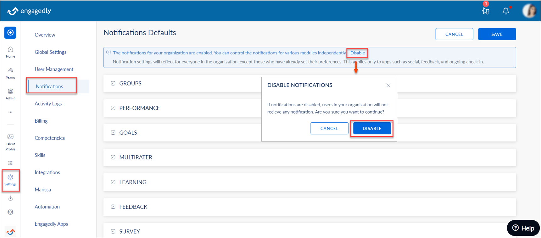 Enable or disable notifications