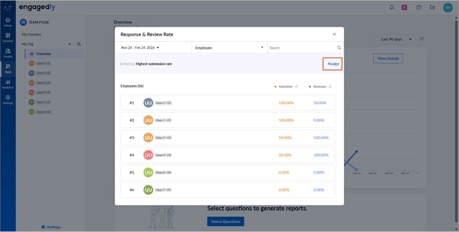 Nudge employees and managers in team pulse2