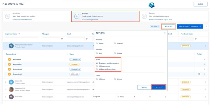 Nudge your direct reports and their respondents for 360 feedback1